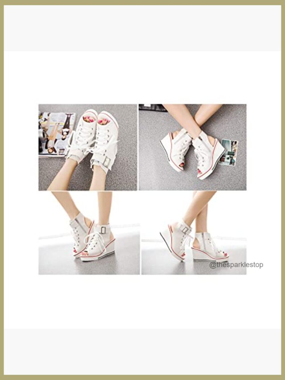 Canvas Peep Toe Wedge Sneakers Side Zipper Lace Up Fashion Walking Shoes - Picture 7 of 7